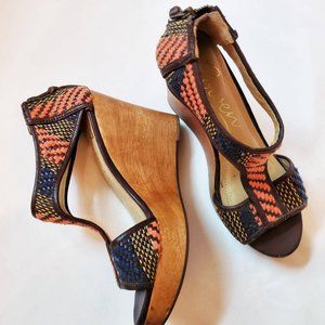 Multicolor Boho Rowen Leather Wood Wedge Sandal